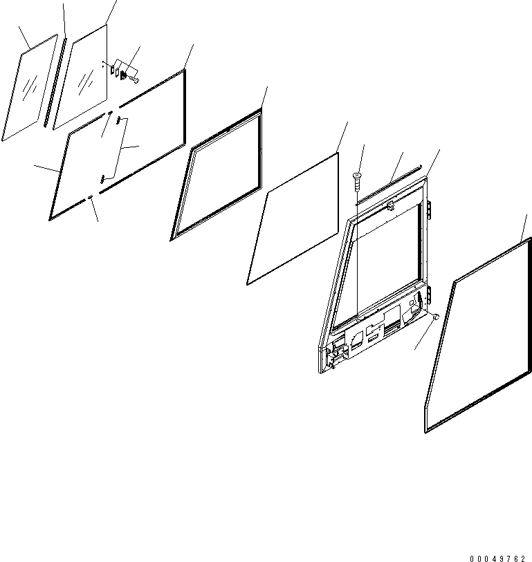 Komatsu parts book diagram for HD785-7 S/N 7001-8172: OPERATOR'S CAB (R.H. DOOR 1/3) (SASH WINDOW)(#7001-)