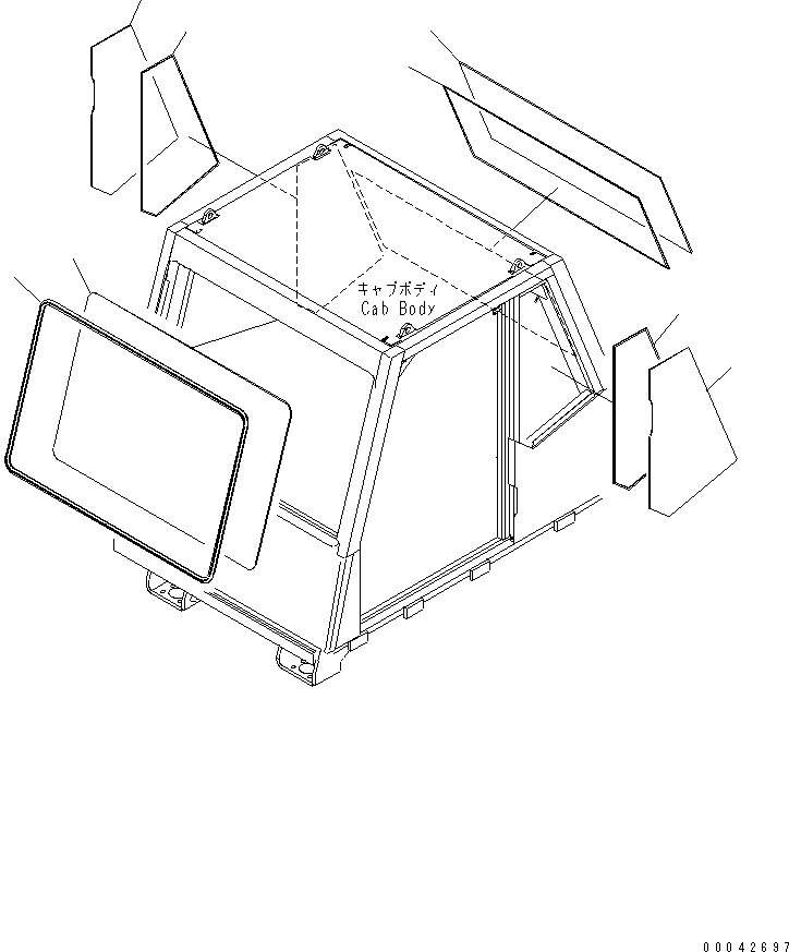 Komatsu parts book diagram for HD785-7 S/N 7001-8172: OPERATOR'S CAB (GLASS)(#7001-)