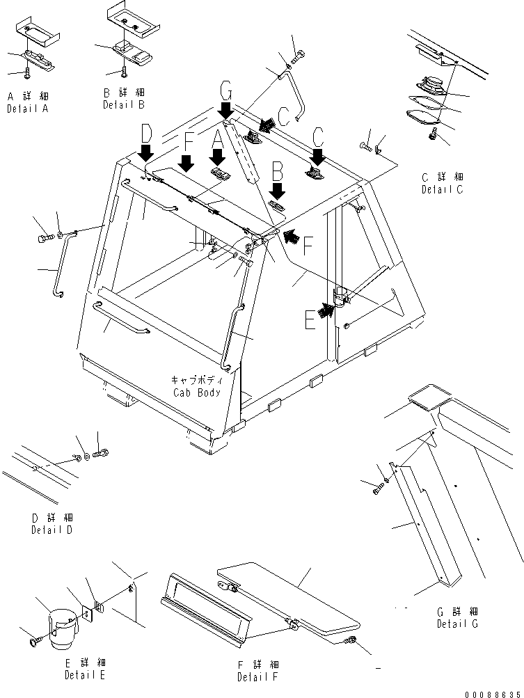 Komatsu parts book diagram for HD785-7 S/N 7001-8172: OPERATOR'S CAB (CAB ACCESSORY)(#7001-)