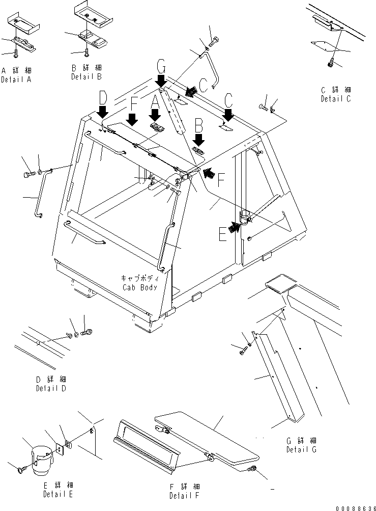 Komatsu parts book diagram for HD785-7 S/N 7001-8172: OPERATOR'S CAB (CAB ACCESSORY) (WITHOUT SPEAKER)(#7001-)
