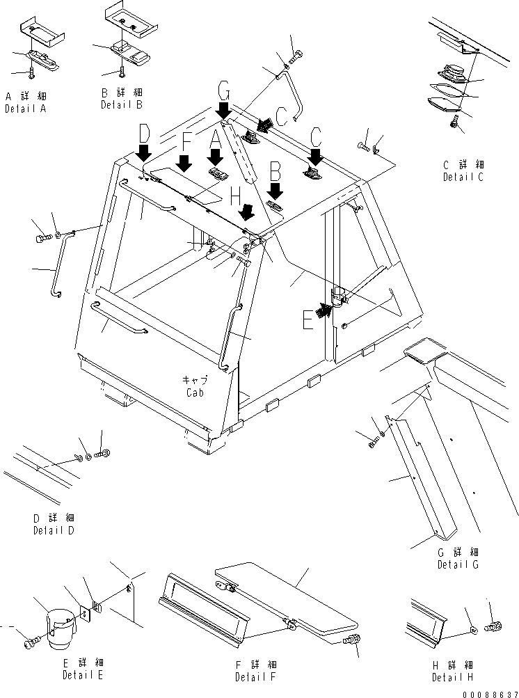 Komatsu parts book diagram for HD785-7 S/N 7001-8172: OPERATOR'S CAB (CAB ACCESSORY) (SUN VISOR SINGLE TYPE)(#7001-)
