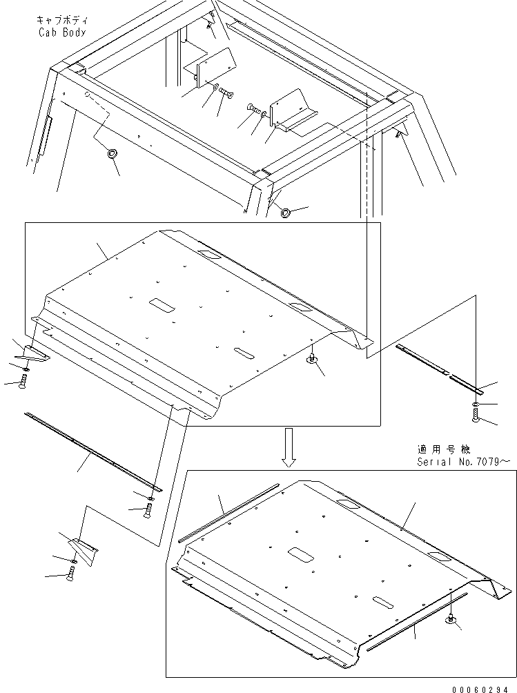 Komatsu parts book diagram for HD785-7 S/N 7001-8172: OPERATOR'S CAB (ROOF PAD AND COVER)(#7001-)