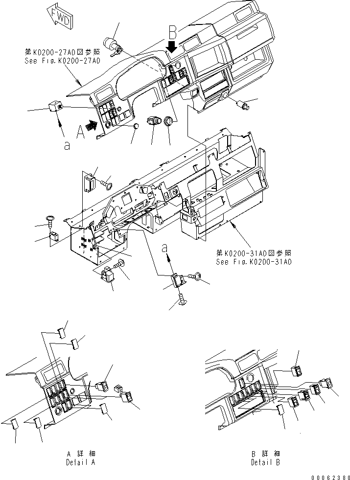 Komatsu parts book diagram for HD785-7 S/N 7001-8172: FLOOR (MONITOR DECAL) (LED DASHBORD) (SIDE LAMP SWITCH LESS)(#7001-)