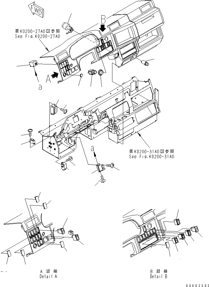 Komatsu parts book diagram for HD785-7 S/N 7001-8172: FLOOR (MONITOR DECAL) (LED DASHBORD) (SIDE LAMP SWITCH LESS)(#7001-)