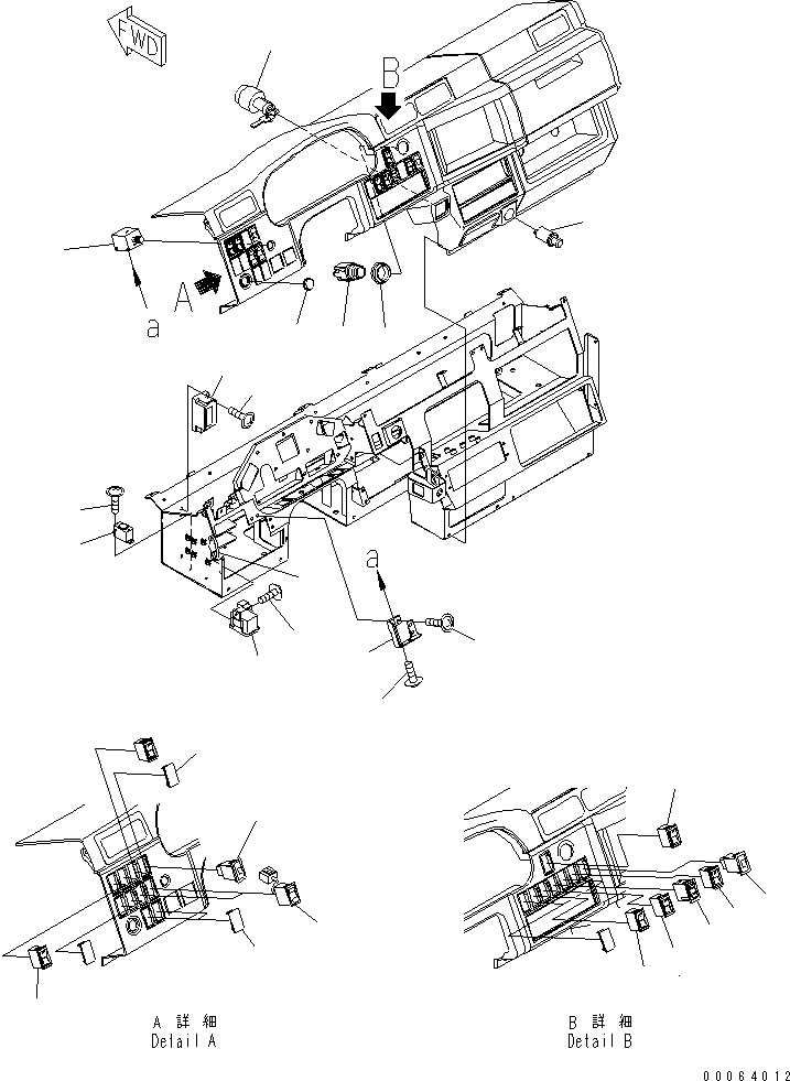 Komatsu parts book diagram for HD785-7 S/N 7001-8172: FLOOR (MONITOR DECAL) (WITH ARS SWICTH AND SIDE SIDE LAMP SWITCH)(#7169-)