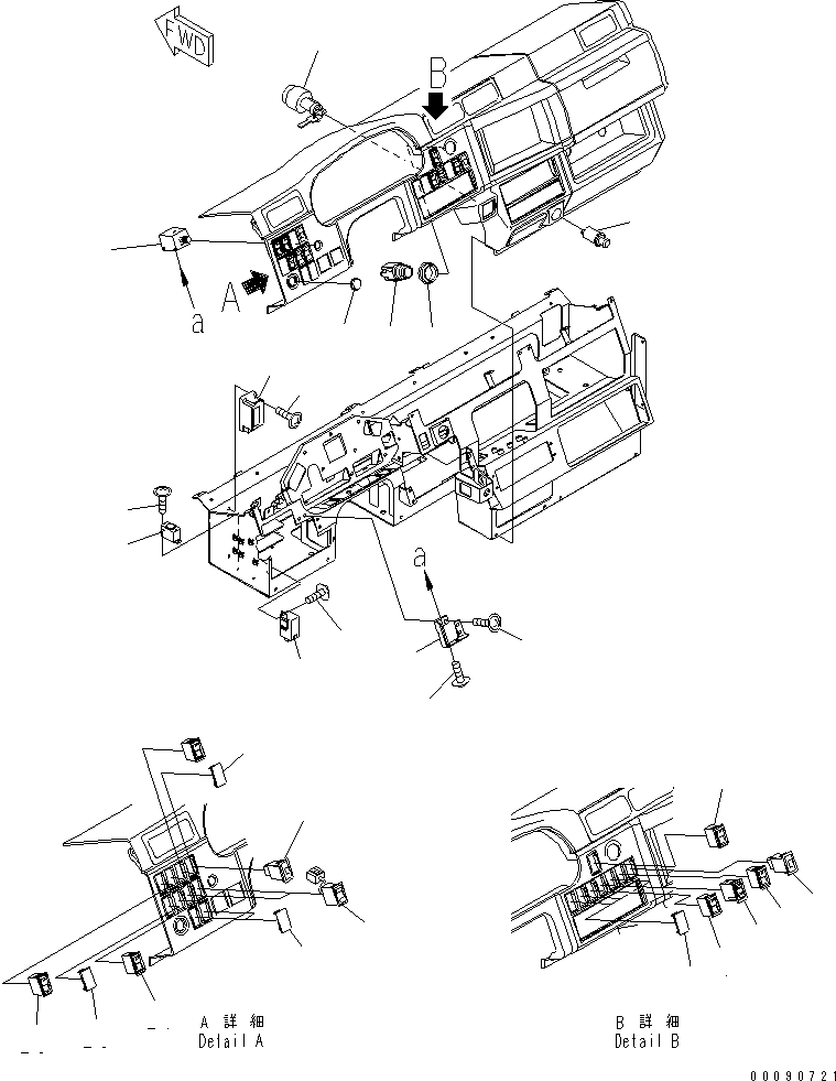 Komatsu parts book diagram for HD785-7 S/N 7001-8172: FLOOR (MONITOR DECAL) (WITH EXHAUST BRAKE SWITCH ? SIDE LAMP SWITCH ? FOG LAMP SWITCH)(#7469-)