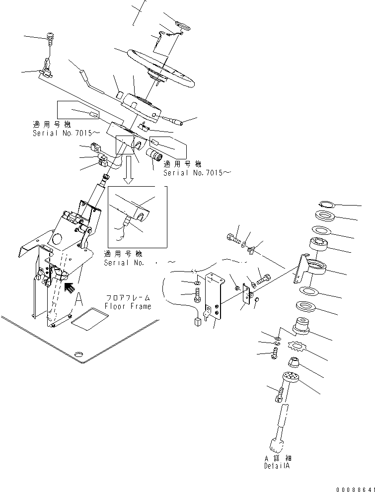 Komatsu parts book diagram for HD785-7 S/N 7001-8172: FLOOR (COLUMN SWITCH AND STEERING WHEEL) (WITH STEERING SENSOR)(#7001-)