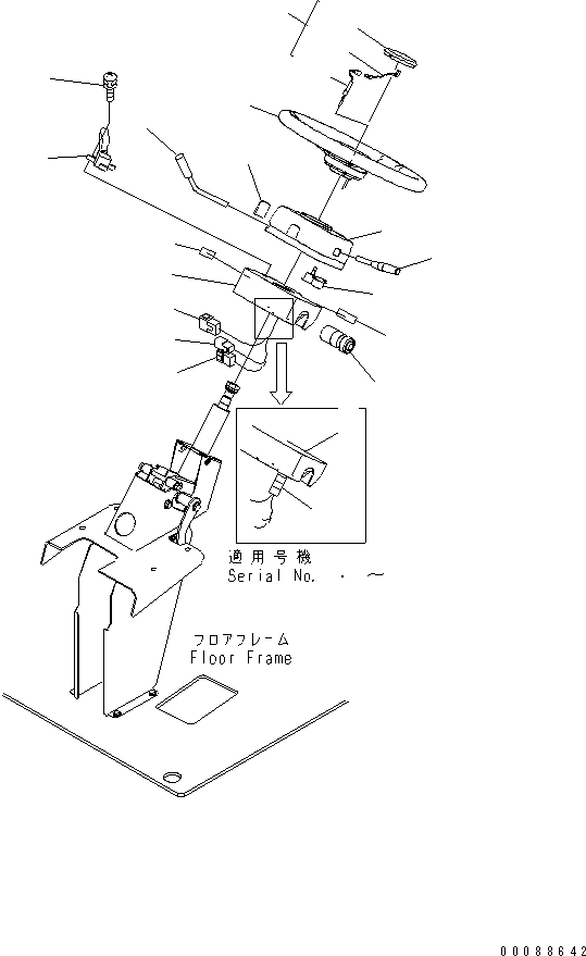 Komatsu parts book diagram for HD785-7 S/N 7001-8172: FLOOR (COLUMN SWITCH AND STEERING WHEEL)(#7001-)