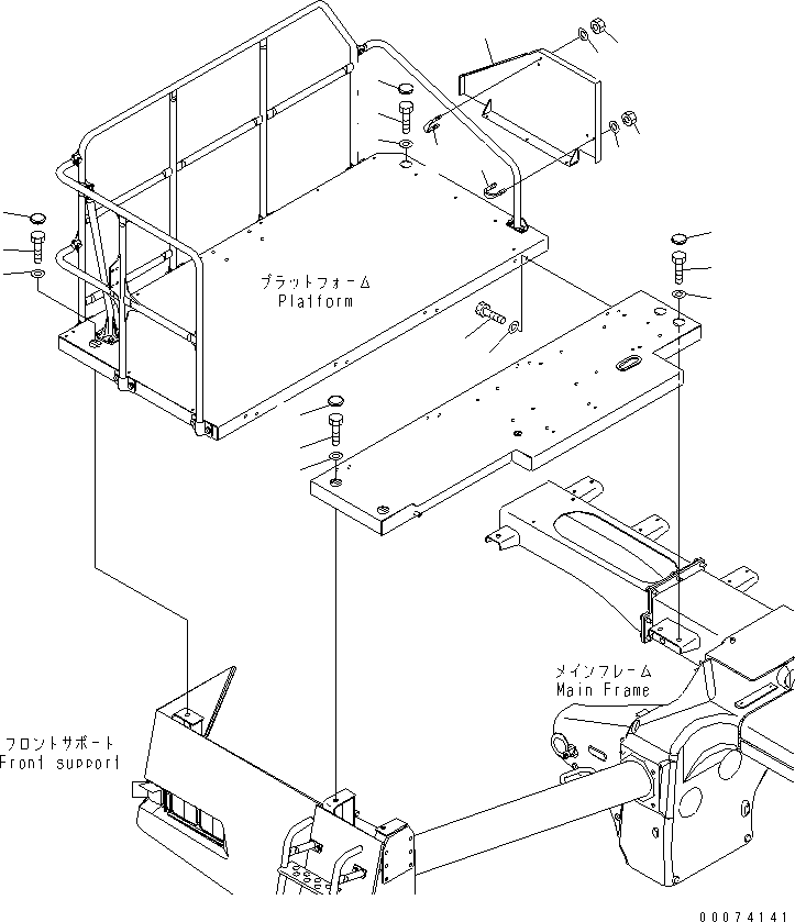 Komatsu parts book diagram for HD785-7 S/N 7001-8172: PLATFORM SUB ASS'Y (PLATFORM RELATED PARTS) (AUTO GREASE)(#7169-)
