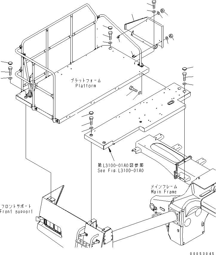 Komatsu parts book diagram for HD785-7 S/N 7001-8172: PLATFORM SUB ASS'Y (PLATFORM RELATED PARTS)(#7001-7168)