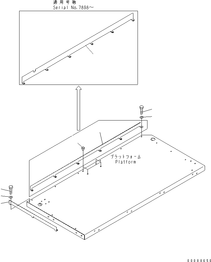 Komatsu parts book diagram for HD785-7 S/N 7001-8172: PLATFORM SUB ASS'Y (R.H.) (TOE GUARD)(#7169-)
