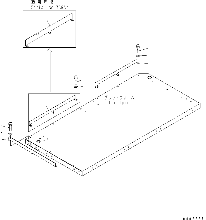 Komatsu parts book diagram for HD785-7 S/N 7001-8172: PLATFORM SUB ASS'Y (R.H.) (TOE GUARD) (PAYLOAD METER)(#7169-)