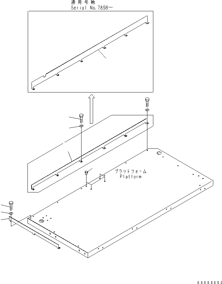Komatsu parts book diagram for HD785-7 S/N 7001-8172: PLATFORM SUB ASS'Y (R.H.) (TOE GUARD) AUTO GREASE(#7169-)