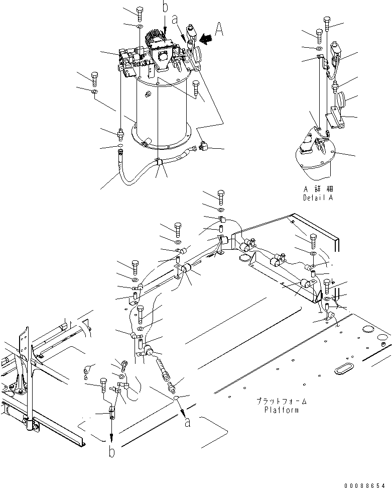 Komatsu parts book diagram for HD785-7 S/N 7001-8172: PLATFORM SUB ASS'Y (R.H.) (AUTO GREASE PUMP)(#7169-)