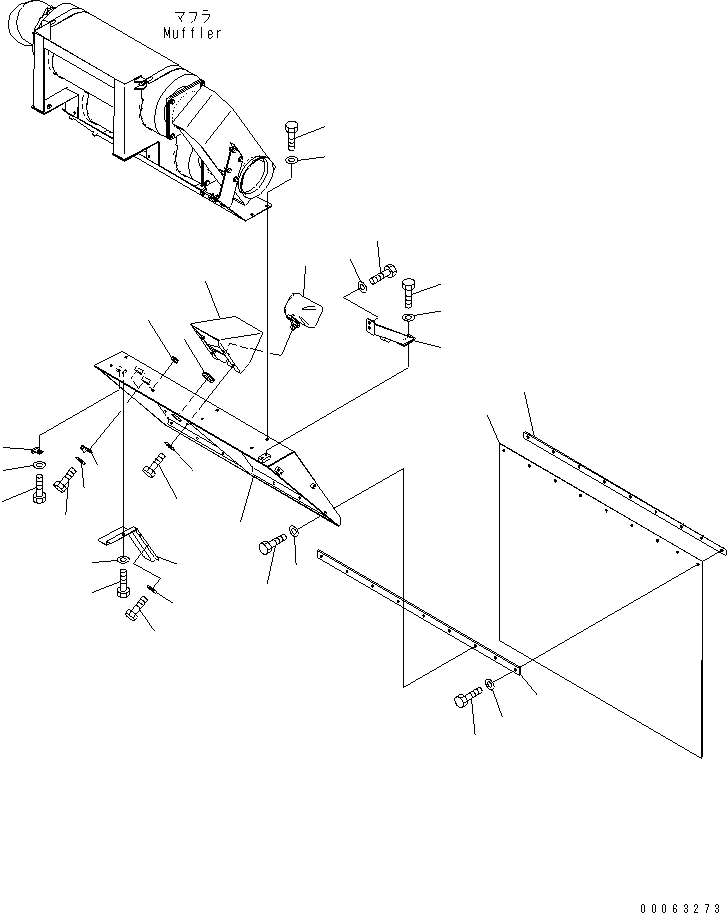 Komatsu parts book diagram for HD785-7 S/N 7001-8172: FENDER (R.H.) (WITH SIDE LAMP AND MUFFLER)(#7169-)