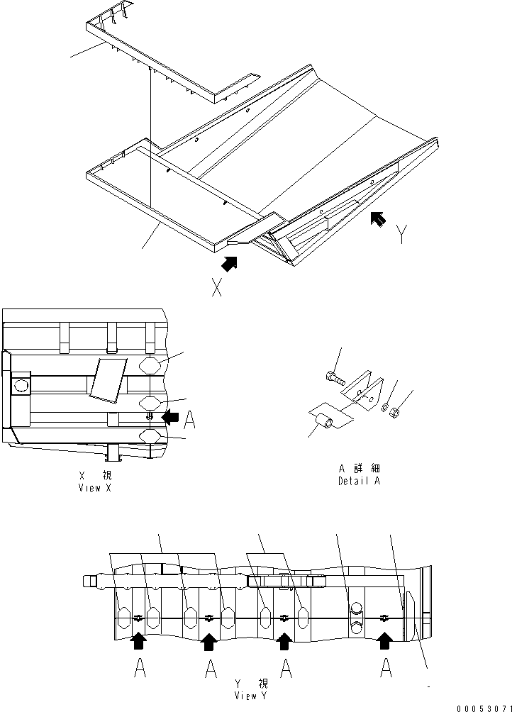 Komatsu parts book diagram for HD785-7 S/N 7001-8172: BODY (WITH 300MM SPILL GUARD)(#7001-)