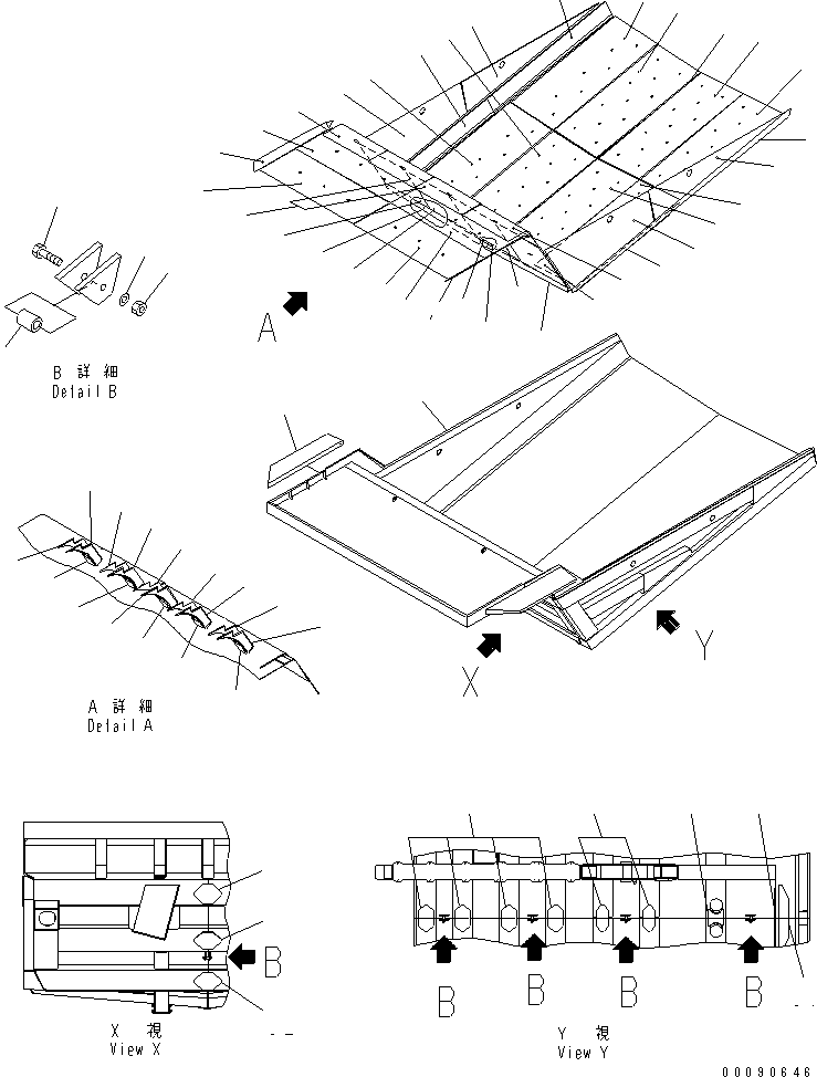 Komatsu parts book diagram for HD785-7 S/N 7001-8172: BODY (WITH PLATFORM GUARD AND STEEL LINR)(#7416-)