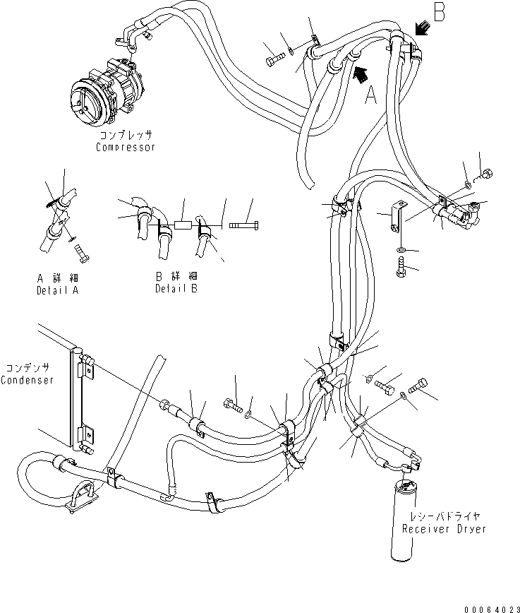 Komatsu parts book diagram for HD785-7 S/N 7001-8172: AIR CONDITIONER RELATED PARTS (1/2)(#7169-)