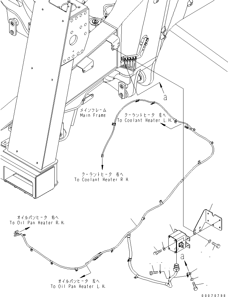 Komatsu parts book diagram for HD785-7 S/N 7001-8172: OIL PAN HEATER (2/7)(#7169-)