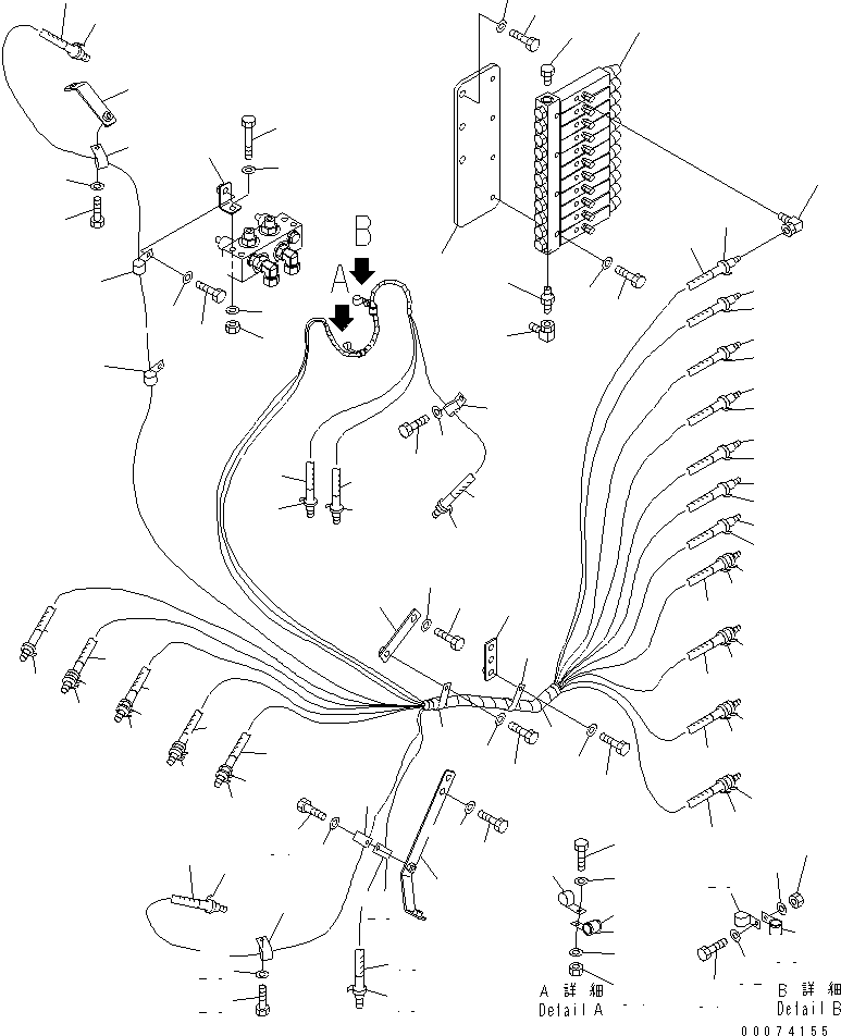 Komatsu parts book diagram for HD785-7 S/N 7001-8172: AUTO GREASE LINE (FRONT LINE) (L.H.)(#7169-)