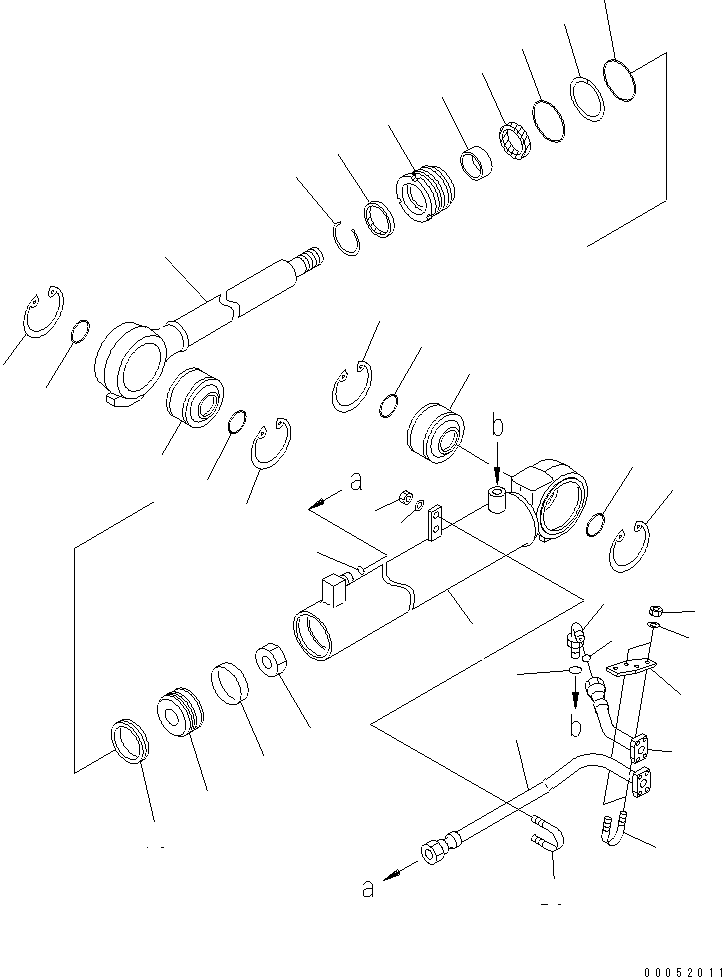 Komatsu parts book diagram for HD785-7 S/N 7001-8172: STEERING CYLINDER (R.H.) (INNER PARTS)(#7001-7437)