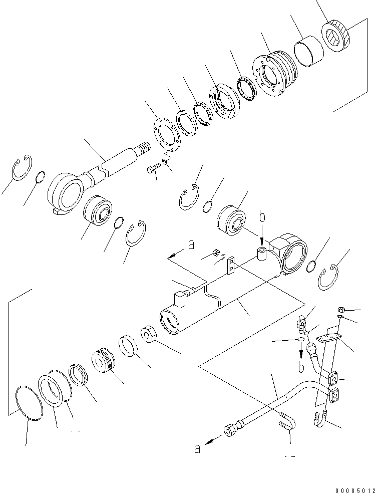 Komatsu parts book diagram for HD785-7 S/N 7001-8172: STEERING CYLINDER (R.H.) (INNER PARTS)(#7438-)