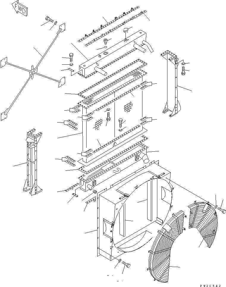 Komatsu parts book diagram for HD985-5 S/N 1021-UP: RADIATOR (1/2) (RADIATOR ASS'Y) (TROPICAL SPEC.)