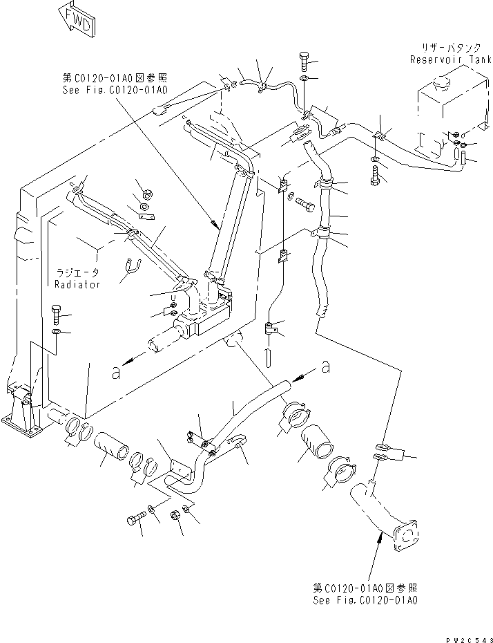 Komatsu parts book diagram for HD985-5 S/N 1021-UP: COOLANT LINE (2/2) (TROPICAL SPEC.)