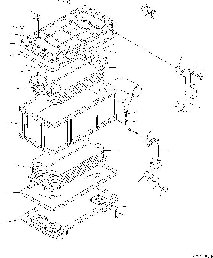 Komatsu parts book diagram for HD985-5 S/N 1021-UP: BRAKE OIL COOLER (1/2)