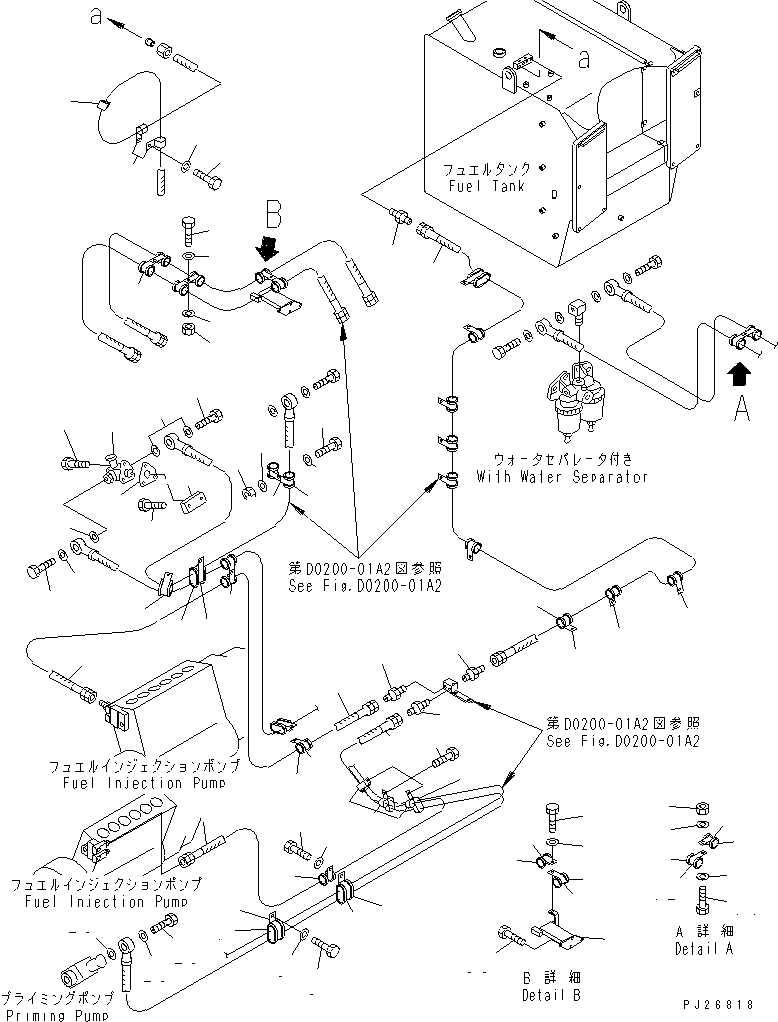Komatsu parts book diagram for HD985-5 S/N 1021-UP: FUEL LINE (2/2) (ELECTRICAL GOVERNOR) (WATER SEPARATOR)(#1021-1045)