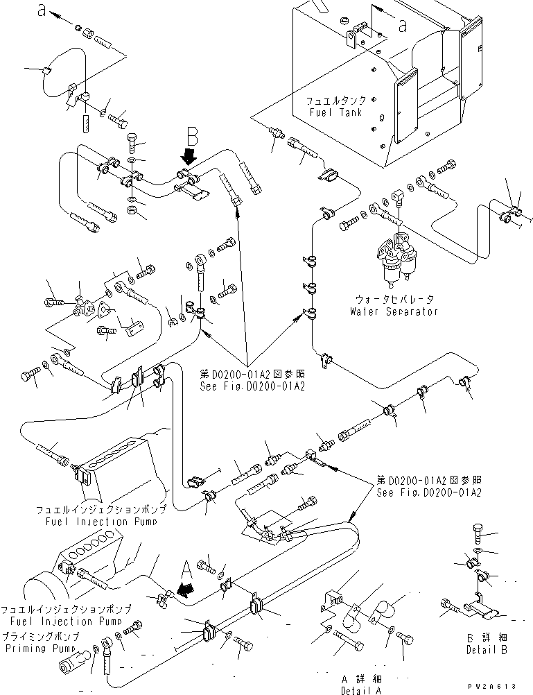 Komatsu parts book diagram for HD985-5 S/N 1021-UP: FUEL LINE (2/2) (ELECTRICAL GOVERNOR) (WATER SEPARATOR)(#1046-)