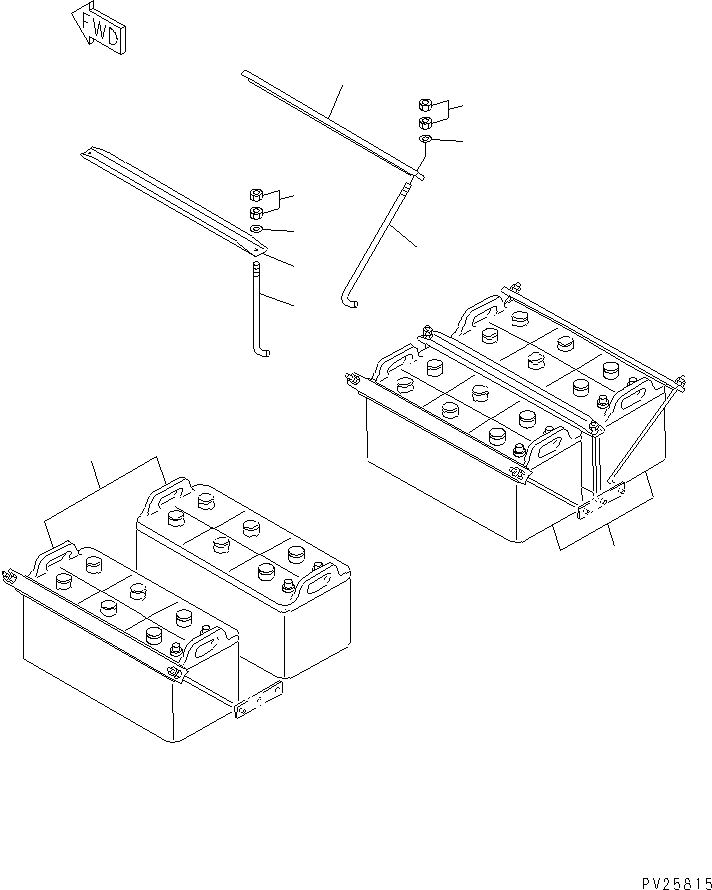 Komatsu parts book diagram for HD985-5 S/N 1021-UP: BATTERY AND MOUNTING