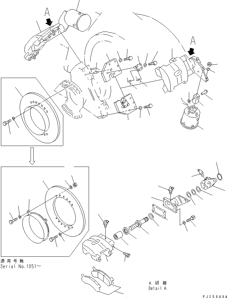 Komatsu parts book diagram for HD985-5 S/N 1021-UP: PARKING BRAKE (1/3)
