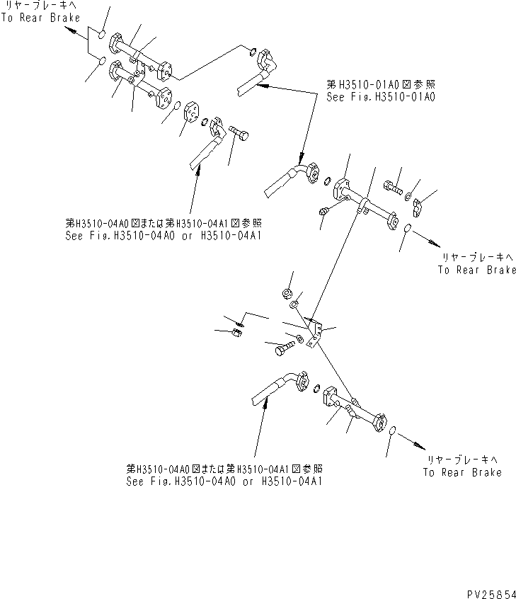 Komatsu parts book diagram for HD985-5 S/N 1021-UP: REAR BRAKE PIPING (2/2)