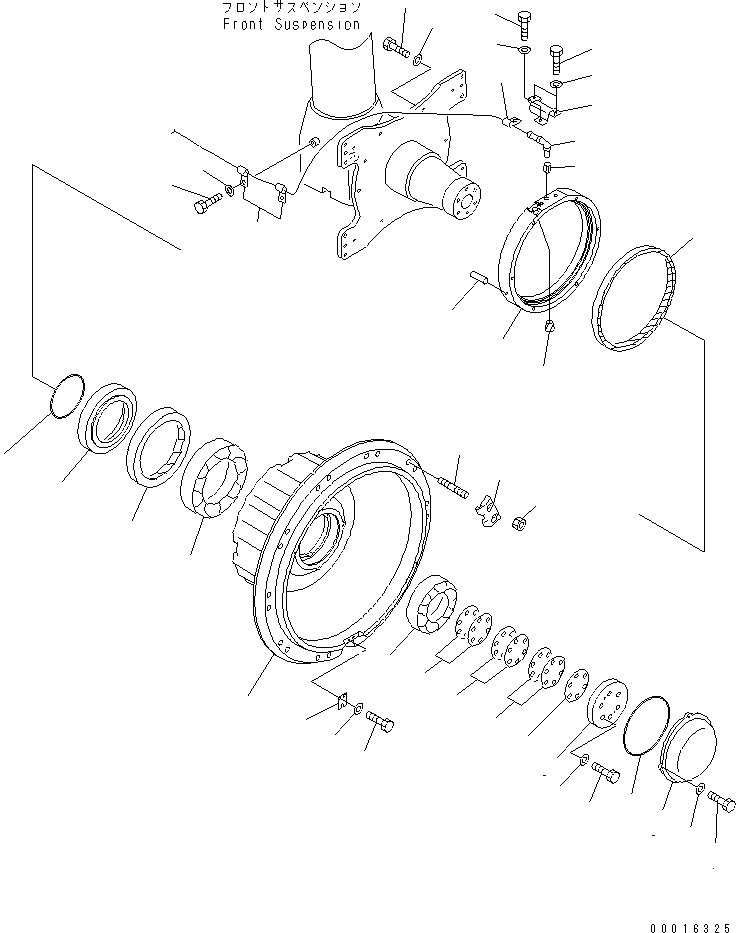 Komatsu parts book diagram for HD985-5 S/N 1021-UP: FRONT AXLE (LEFT HAND) (FRONT AXLE ASS'Y) (WITH ABS)(#1053-)