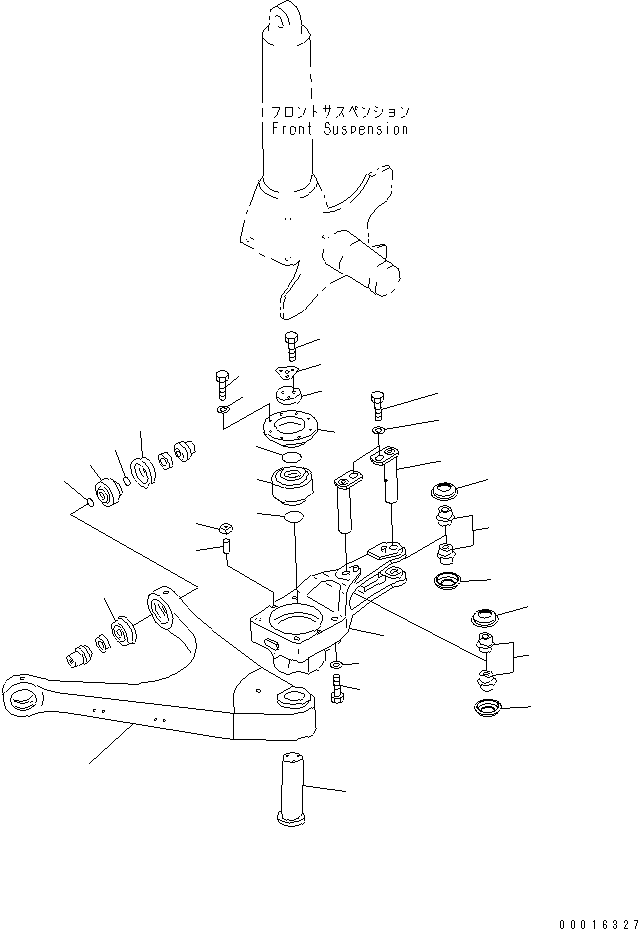 Komatsu parts book diagram for HD985-5 S/N 1021-UP: FRONT AXLE (LEFT HAND) (ARM LEVER)(#1053-)