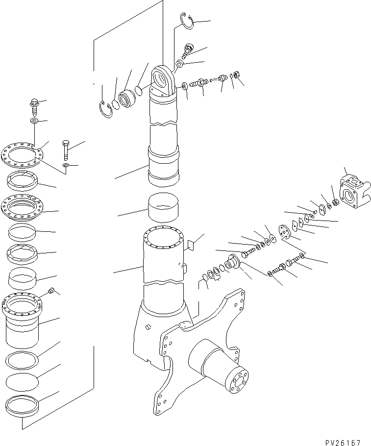 Komatsu parts book diagram for HD985-5 S/N 1021-UP: FRONT AXLE (LEFT HAND) (FRONT SUSPENSION ASS'Y) (1/2) (STANDARD) (PAYLOAD METER PRINT TYPE)(#1053-)