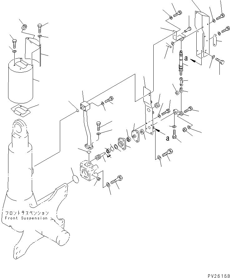 Komatsu parts book diagram for HD985-5 S/N 1021-UP: FRONT AXLE (LEFT HAND) (FRONT SUSPENSION ASS'Y) (2/2)            (AUTO SUSPENSION)(#1053-)
