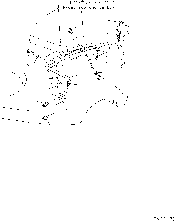 Komatsu parts book diagram for HD985-5 S/N 1021-UP: FRONT AXLE (LEFT HAND) (LUBRICATION PIPING)(#1053-)