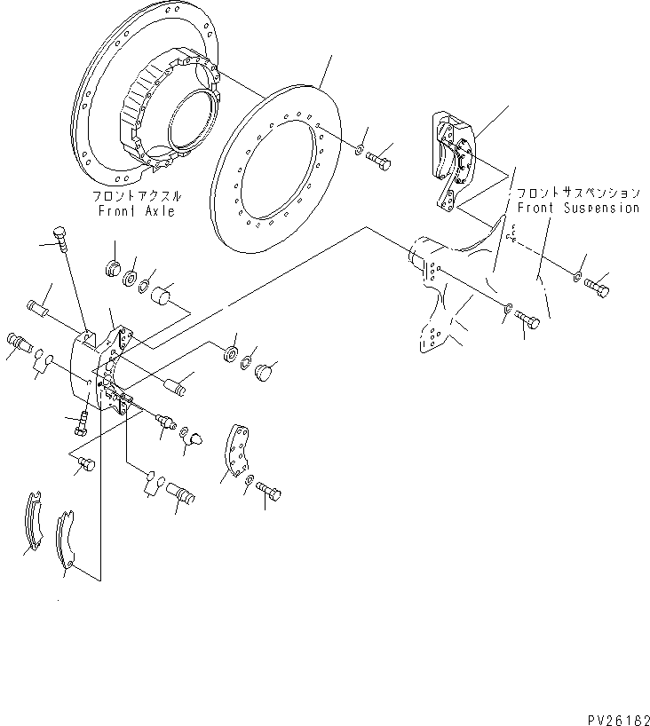 Komatsu parts book diagram for HD985-5 S/N 1021-UP: FRONT AXLE (RIGHT HAND) (FRONT BRAKE ASS'Y)(#1053-)