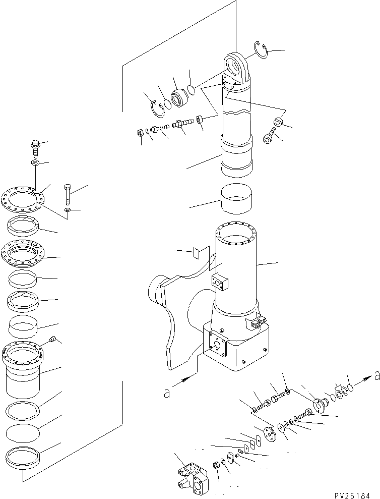 Komatsu parts book diagram for HD985-5 S/N 1021-UP: FRONT AXLE (RIGHT HAND) (FRONT SUSPENSION ASS'Y) (1/2) (STANDARD ) (PAYLOAD METER PRINT TYPE)(#1053-)