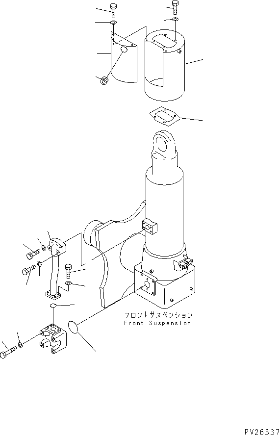 Komatsu parts book diagram for HD985-5 S/N 1021-UP: FRONT AXLE (RIGHT HAND) (FRONT SUSPENSION ASS'Y) (2/2) (STANDARD) (PAYLOAD METER CARD TYPE)(#1053-)