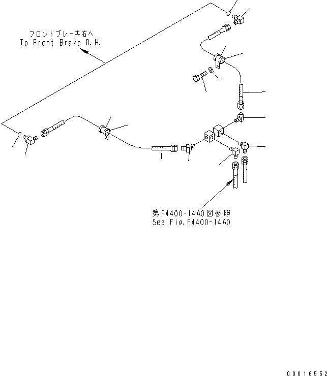 Komatsu parts book diagram for HD985-5 S/N 1021-UP: FRONT AXLE (RIGHT HAND) (BRAKE OIL PIPING)(#1053-)