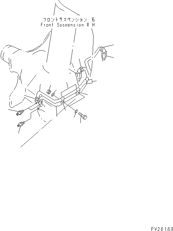 Komatsu parts book diagram for HD985-5 S/N 1021-UP: FRONT AXLE (RIGHT HAND) (LUBRICATION PIPING)(#1053-)