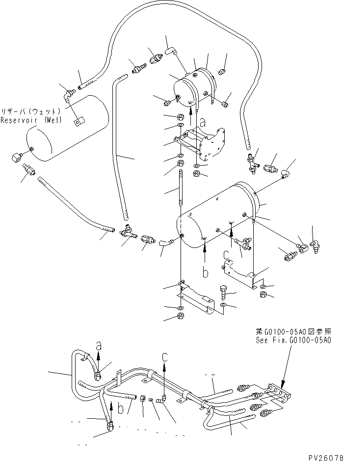 Komatsu parts book diagram for HD985-5 S/N 1021-UP: AIR TANK AND EQUIPMENT (DRY AIR TANK) (1/2)