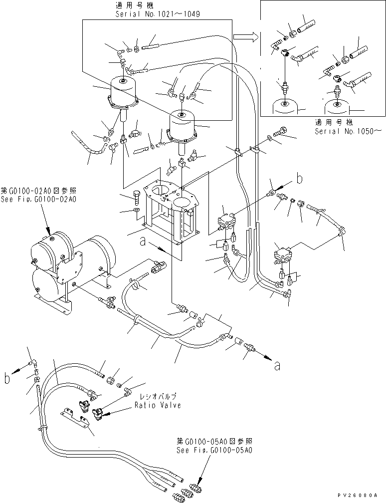 Komatsu parts book diagram for HD985-5 S/N 1021-UP: AIR TANK AND EQUIPMENT (FRONT BRAKE CHAMBER) (1/3)