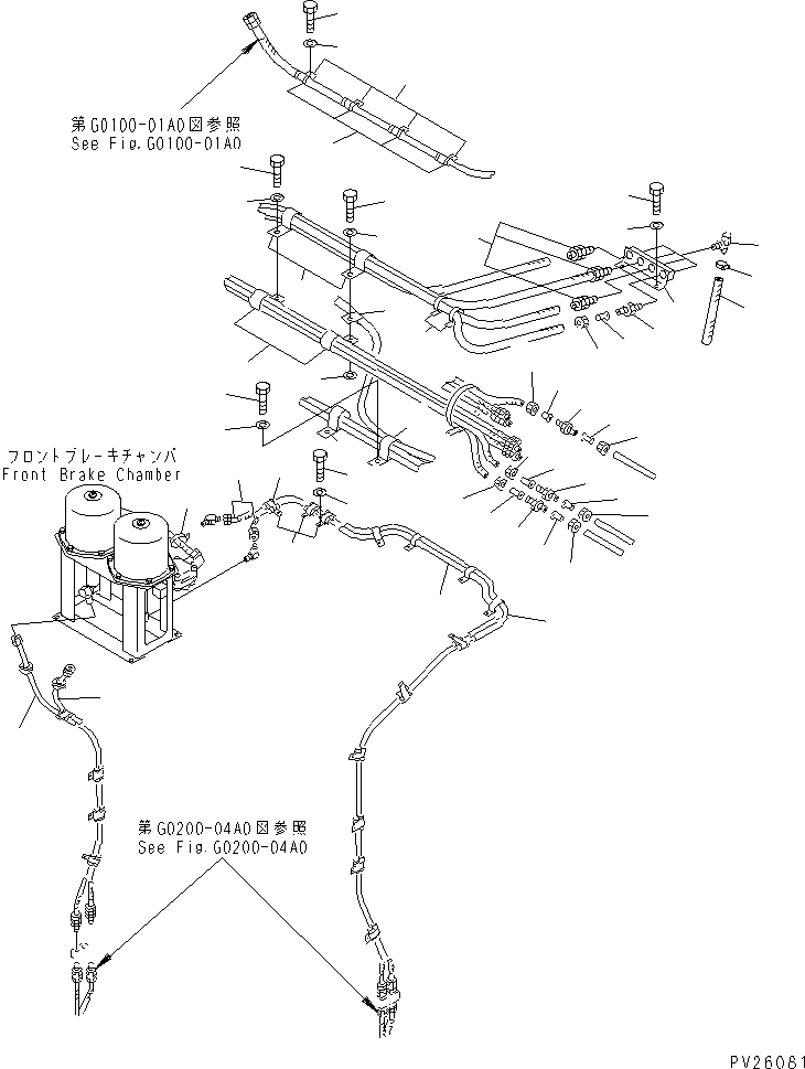 Komatsu parts book diagram for HD985-5 S/N 1021-UP: AIR TANK AND EQUIPMENT (FRONT BRAKE CHAMBER) (2/3)