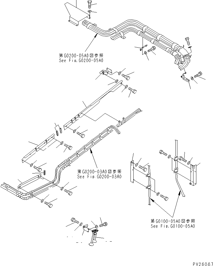 Komatsu parts book diagram for HD985-5 S/N 1021-UP: AIR PIPING (BRACKET) (1/2)