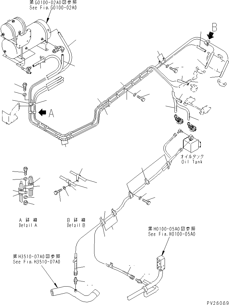 Komatsu parts book diagram for HD985-5 S/N 1021-UP: AIR PIPING (AIR PIPING) (1/4)