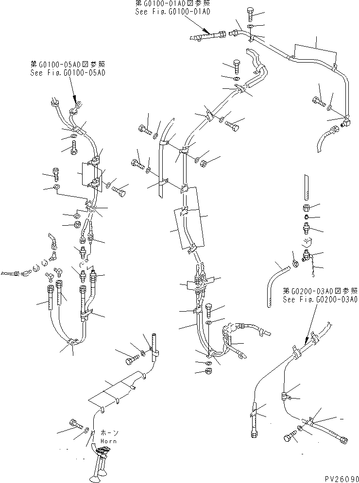 Komatsu parts book diagram for HD985-5 S/N 1021-UP: AIR PIPING (AIR PIPING) (2/4)